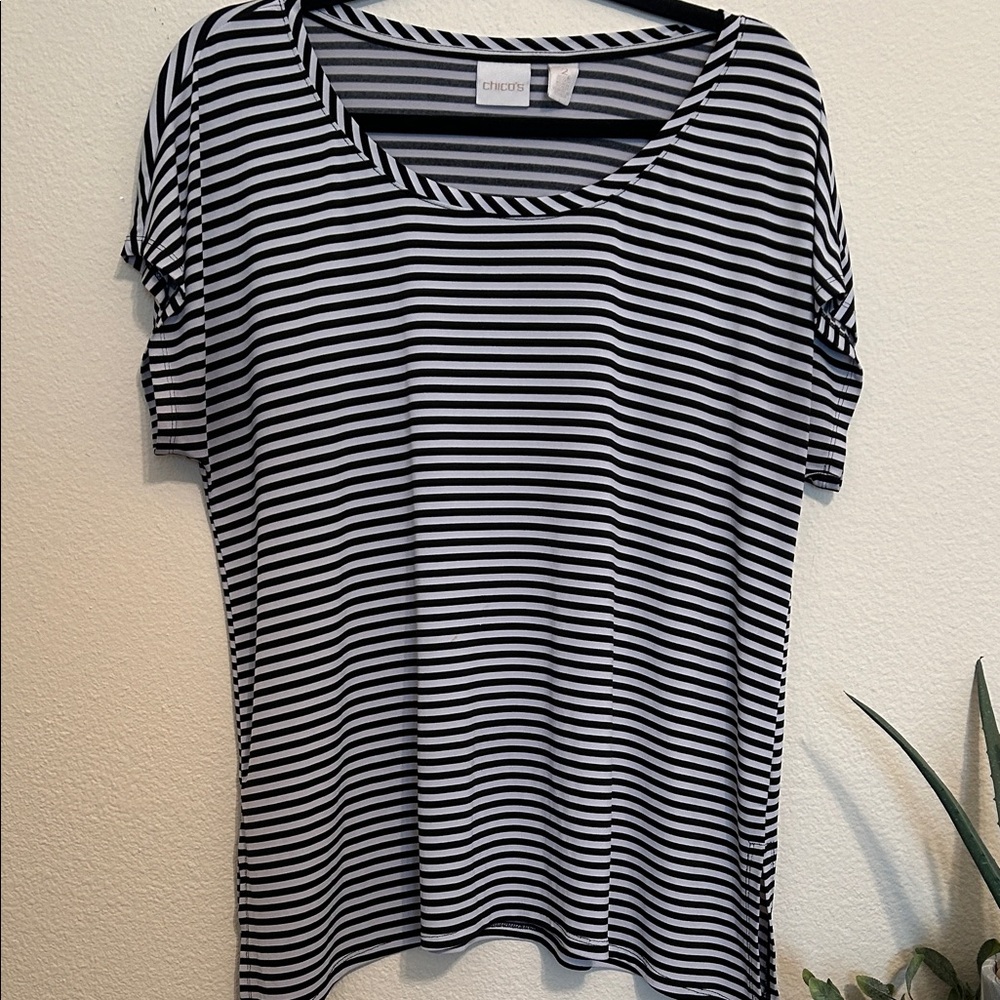 Chico's Monochrome Striped Short Sleeve Top